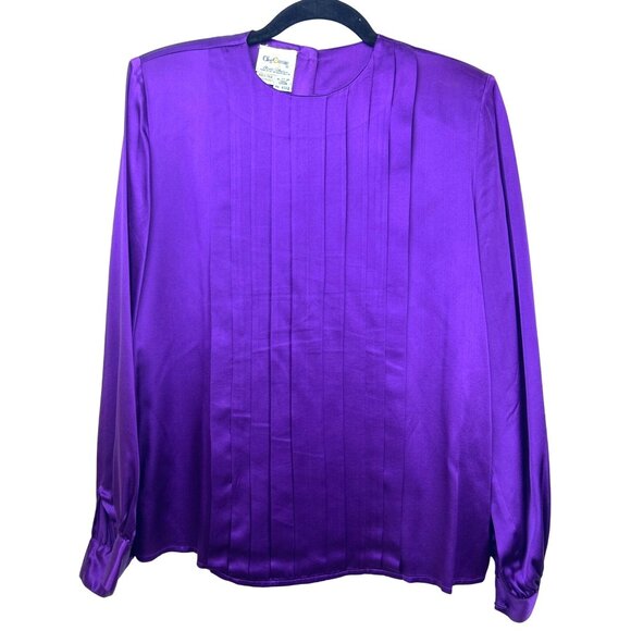 Vintage Oleg Cassini Women's Sz. 10 Purple Silk Pleated Back Blouse - Picture 5 of 10